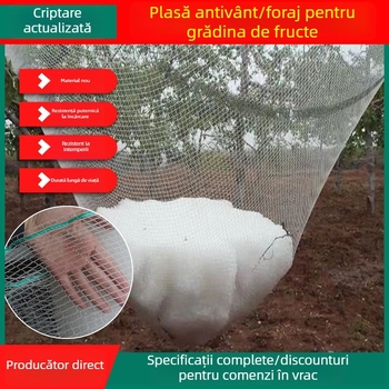 Plasă din nailon anti-păsări pentru pomi fructiferi și grădină; protecție împotriva păsărilor și grindinei pentru livezi, sere și terenuri agricole