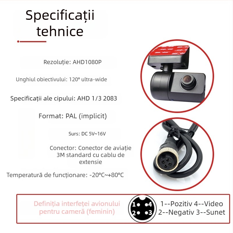 Cameră infraroșu cu vizualizare frontală pentru mașini online și taxi, canal unic, model LA-AHD805, 1920x1080, semnal video AHD, reglaj 360°