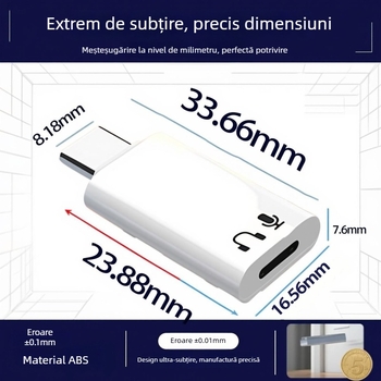 Lanier Ly-x4 adaptor OTG Type-C către Lightning pentru audio: placă de sunet, microfon, audio digital și căști (interfață Type-C)