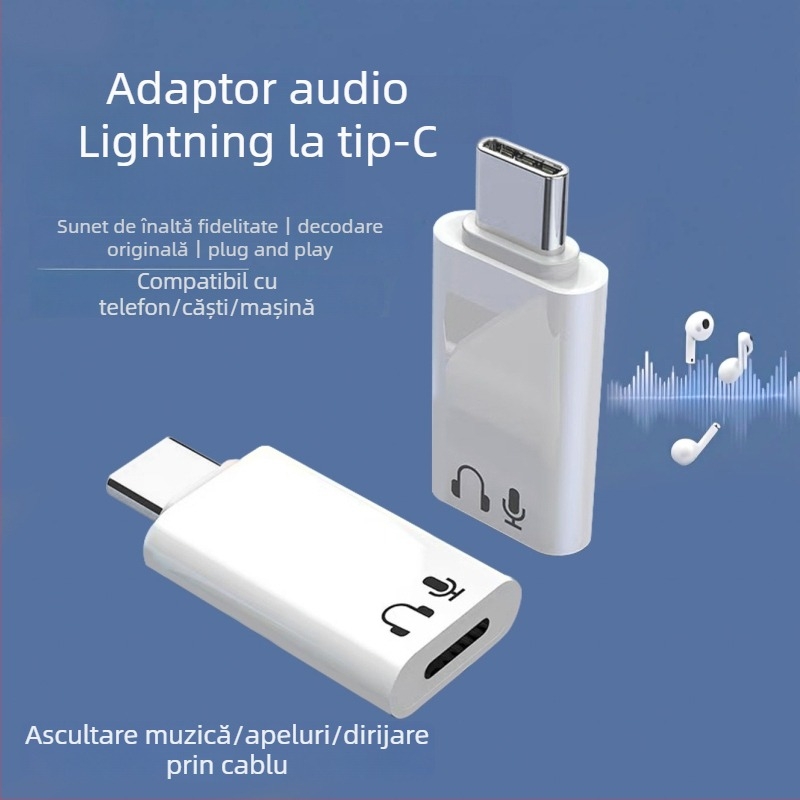 Lanier Ly-x4 adaptor OTG Type-C către Lightning pentru audio: placă de sunet, microfon, audio digital și căști (interfață Type-C)