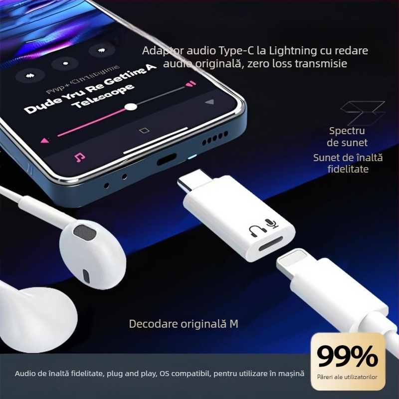 Lanier Ly-x4 adaptor OTG Type-C către Lightning pentru audio: placă de sunet, microfon, audio digital și căști (interfață Type-C)