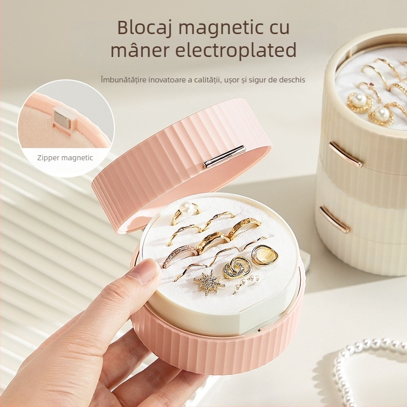 Cutie portabilă pentru bijuterii din plastic PP, pliabilă cu capac, capacitate 1 L, rezistentă la praf