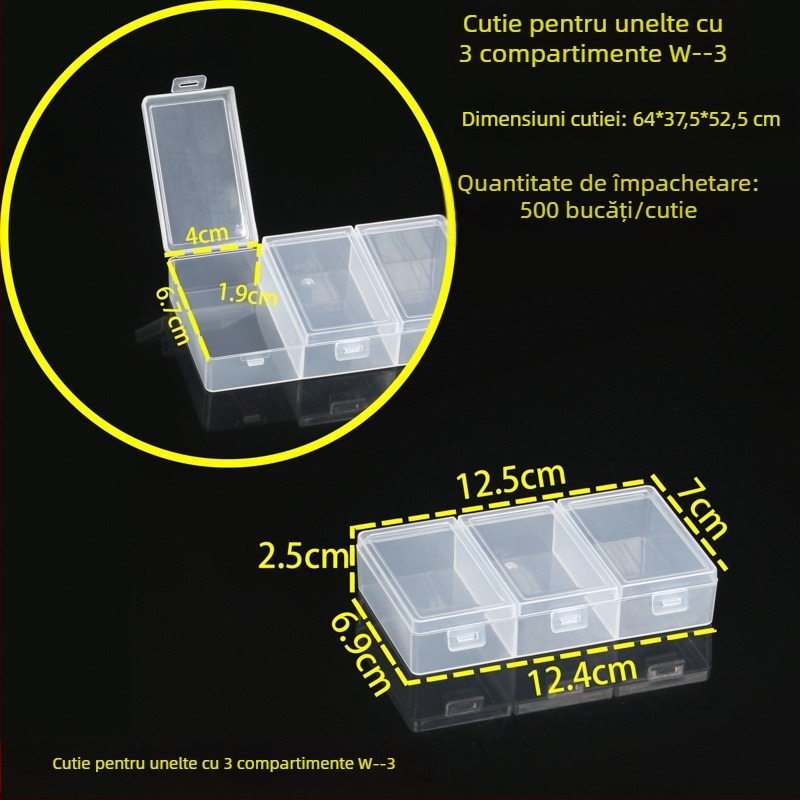 Cutie de depozitare pentru birou, cu capac și compartimente, din polipropilenă transparentă, potrivită pentru bijuterii, papetărie și cosmetică