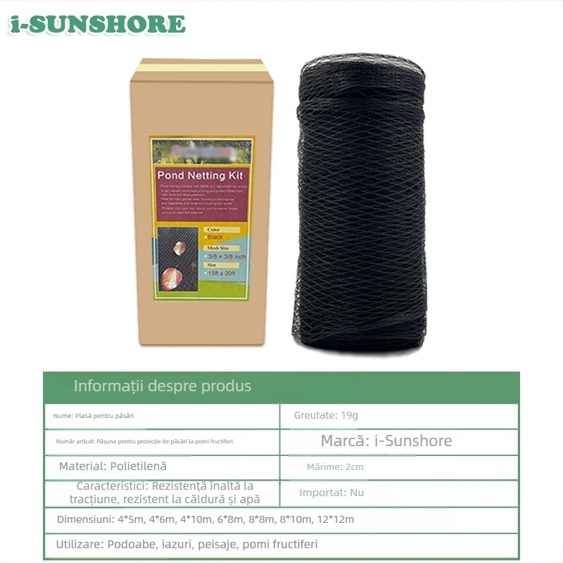 Plasă de protecție împotriva păsărilor din polietilenă – tip plasă, pentru grădini, ferme, curți, balcoane, livezi și iazuri