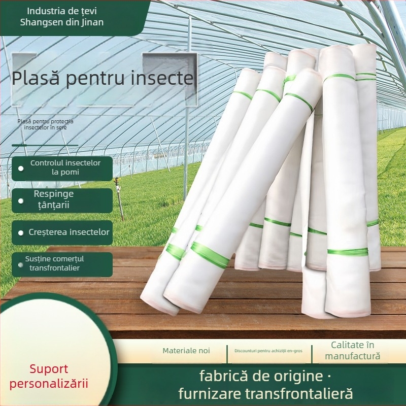 Plasă anti-insecte pentru sere și ferme – Material PE, Plasă fină îngroșată, Porozitate 10-100, Diametru fir 10-12, Cod produs 12-15, Durată de viață 3-6 ani