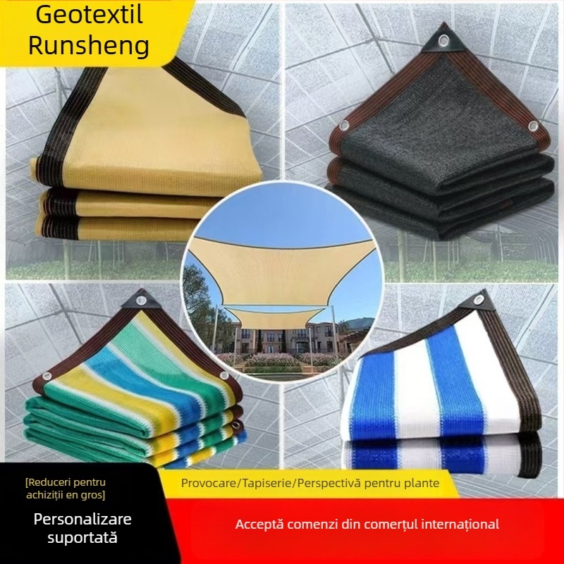 Plasă de umbrire pentru curte, rezistentă la temperaturi ridicate, îngroșată, pentru exterior, cu margine cusută și găuri pentru inele