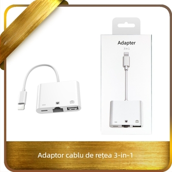 Adaptor OTG pentru iPad Apple – USB Ethernet și încărcare, cablu convertor 3-în-1