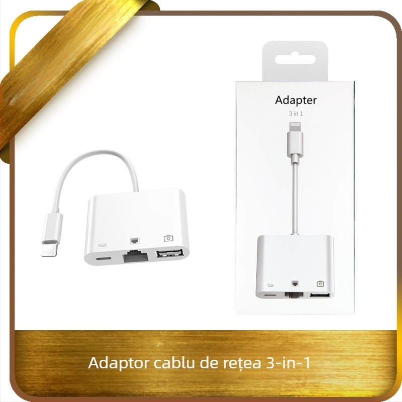 Adaptor OTG pentru iPad Apple – USB Ethernet și încărcare, cablu convertor 3-în-1