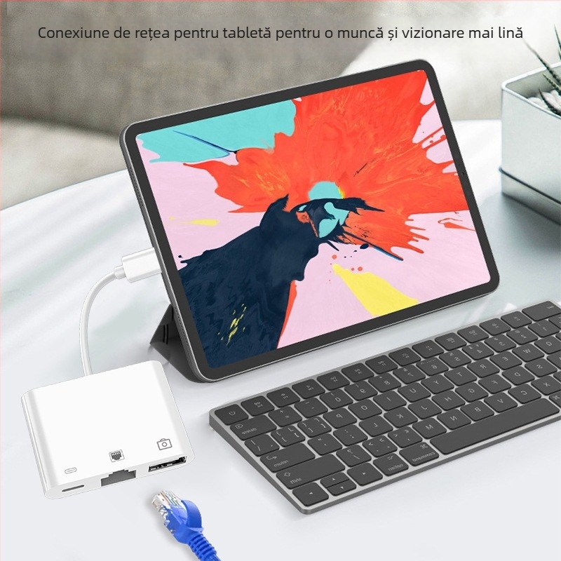 Adaptor OTG pentru iPad Apple – USB Ethernet și încărcare, cablu convertor 3-în-1