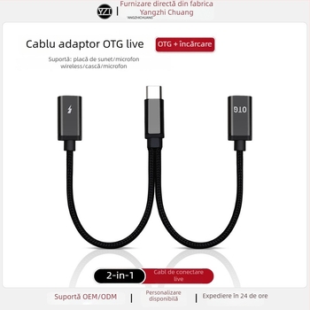 Adaptor OTG USB-C 2-in-1 pentru microfon Lavalier și căști – încărcare și interfață audio pentru dispozitive Android Type-C