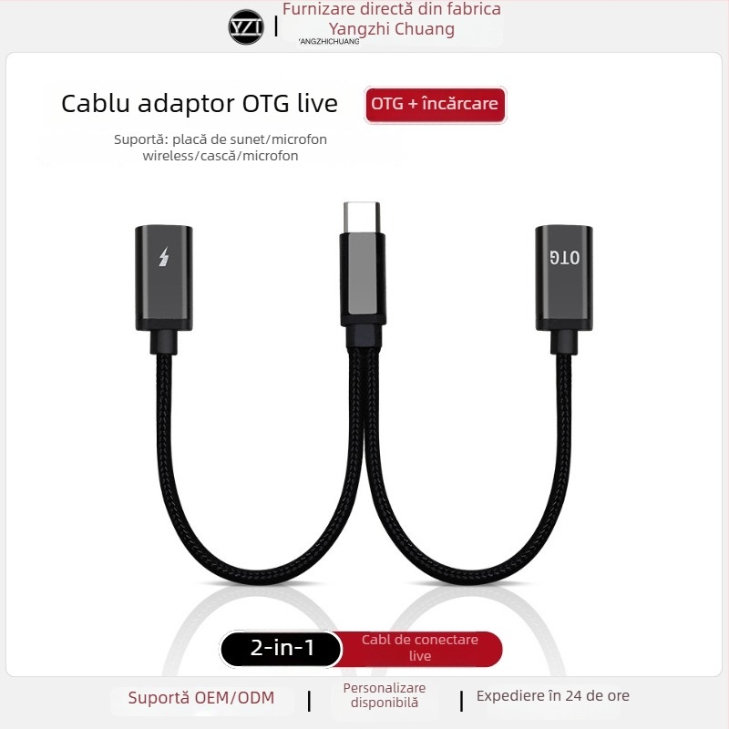 Adaptor OTG USB-C 2-in-1 pentru microfon Lavalier și căști – încărcare și interfață audio pentru dispozitive Android Type-C