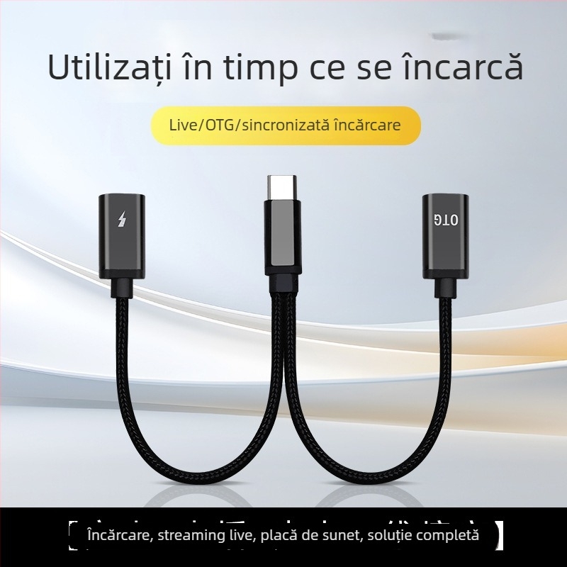 Adaptor OTG USB-C 2-in-1 pentru microfon Lavalier și căști – încărcare și interfață audio pentru dispozitive Android Type-C