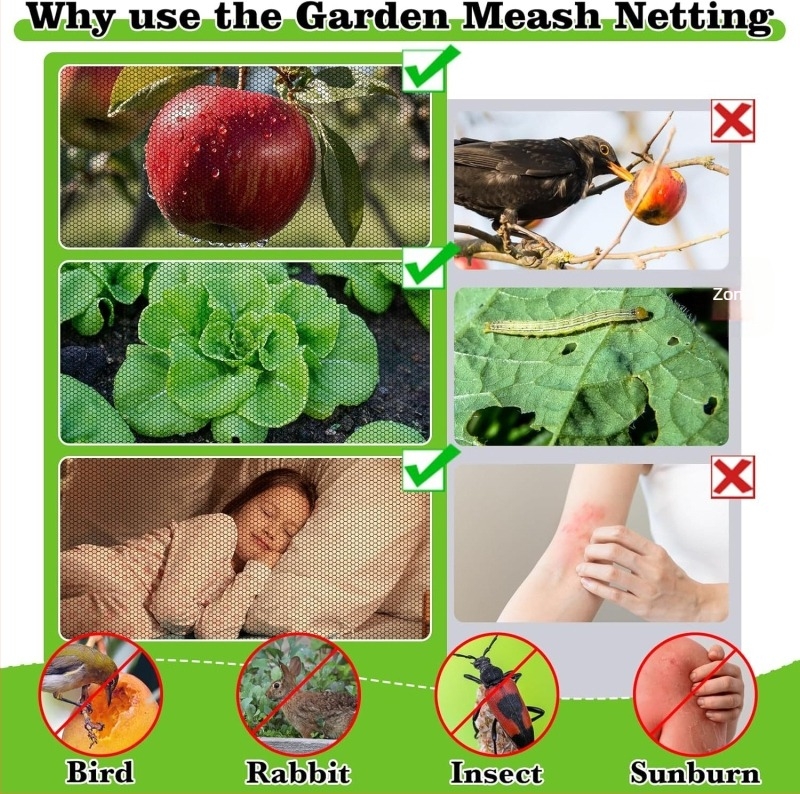 Plasă anti-insecte și anti-păsări pentru grădină și livadă, material PE, utilizare curte