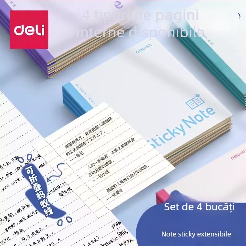 Deli etichetă de extindere pentru caiet, cu grilă orizontală, autoadezivă, 400 de foi pe pachet