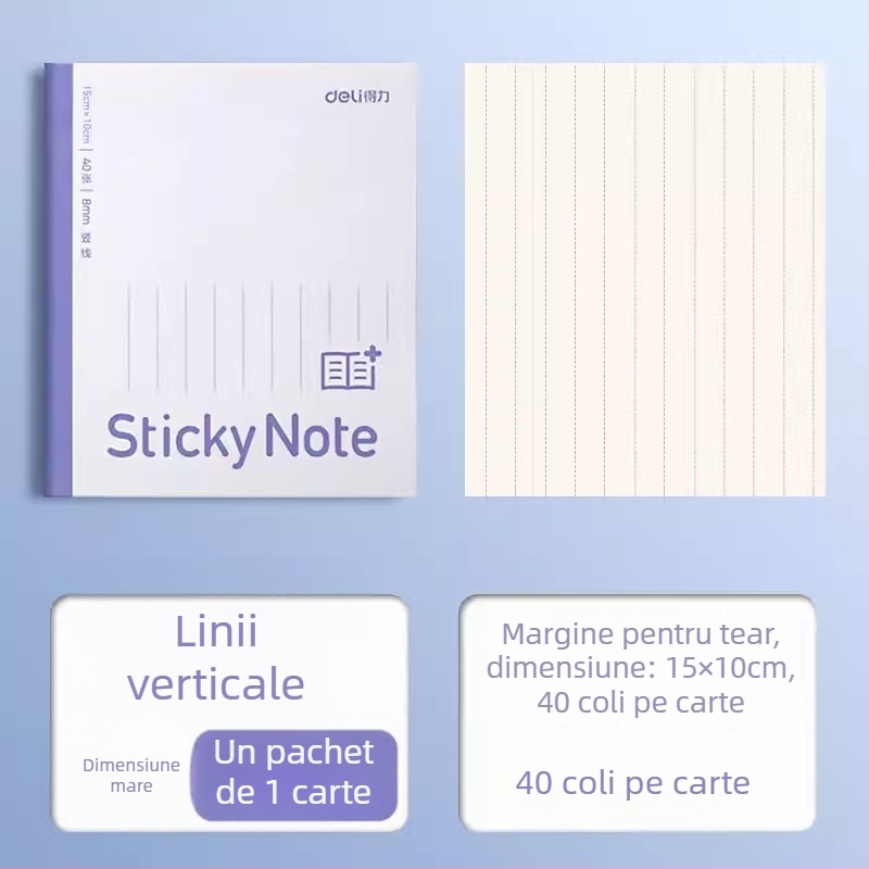 Deli etichetă de extindere pentru caiet, cu grilă orizontală, autoadezivă, 400 de foi pe pachet