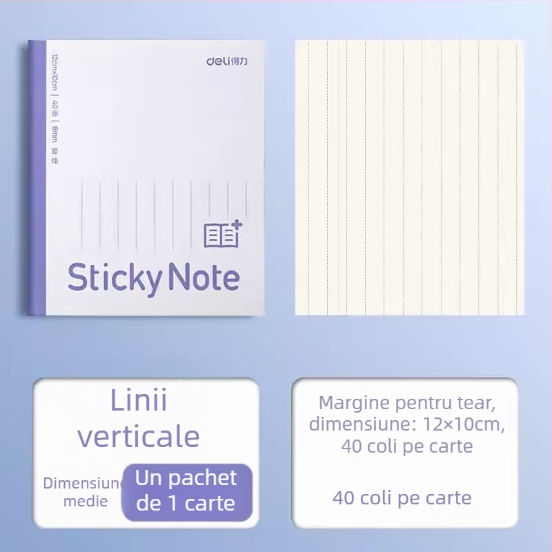 Deli etichetă de extindere pentru caiet, cu grilă orizontală, autoadezivă, 400 de foi pe pachet