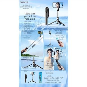 Selfie stick Bluetooth cu trepied rotativ pentru telefoane mobile, utilizare în exterior, corp din plastic, telecomandă inclusă