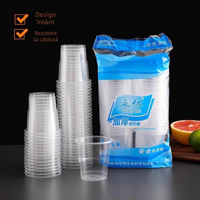 Pahar de plastic, unică folosință, din PP, gros, rotund, compatibil cu microundele, durată de viață 5 ani, potrivit pentru cafenele și băuturi reci