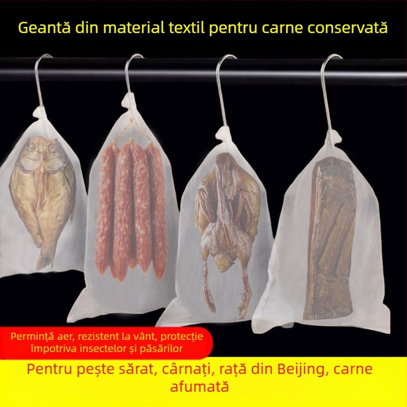 Geantă cu plasă anti insecte pentru bacon și cârnați, din material nețesut, depozitare alimentară