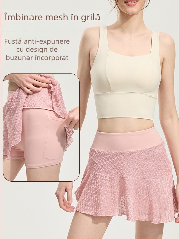 Fustă cu pantaloni încorporați, talie înaltă pentru controlul abdomenului, uscată rapid și opacă; material: poliester/spandex 97%/3%, căptușeală nylon/spandex 80%/20%.