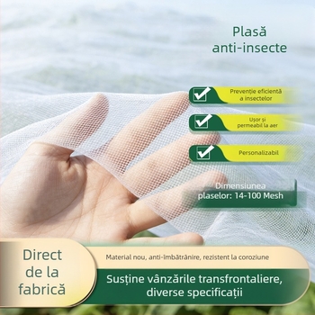 Plasă antiinsecte pentru seră de pomi fructiferi cu plasă densă, respirabilă (Material: Polietilenă; Deschidere: 14–120 mesh; Diametru fir: 10–20 mm; Durata de viață: 3–5 ani; Număr produs: 01)