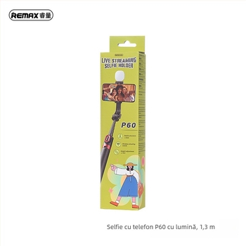 Selfie stick cu trepied, lumină încorporată, telecomandă, extensibil, compatibil cu smartphone, pentru streaming live