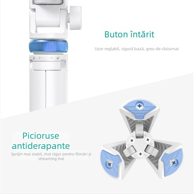 Pinsheng selfie trepied din aliaj de aluminiu, telecomandă Bluetooth, rotație de 360°, universal pentru desktop și vloguri în aer liber