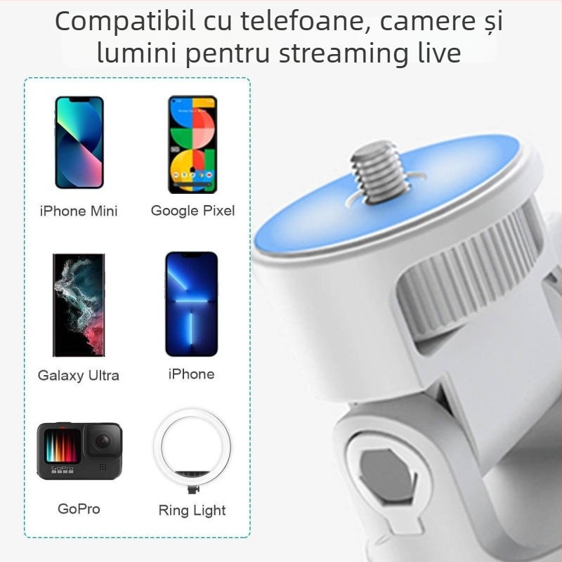 Pinsheng selfie trepied din aliaj de aluminiu, telecomandă Bluetooth, rotație de 360°, universal pentru desktop și vloguri în aer liber