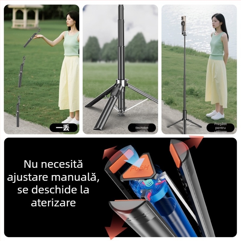 Selfie stick din aliaj de aluminiu + ABS, sucțiune magnetică, telecomandă, Bluetooth, suport IBIS