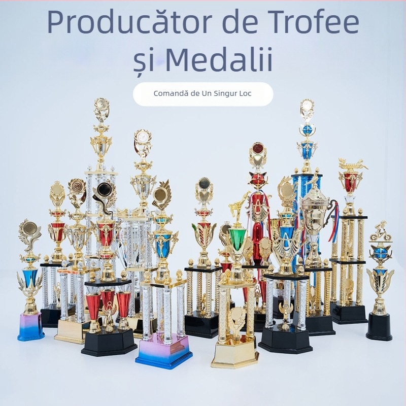 Trofeu plastic cu trei coloane, de înaltă calitate, personalizabil cu imprimare de logo, greutate 1,51 kg, destinat pentru premii și cadouri comemorative