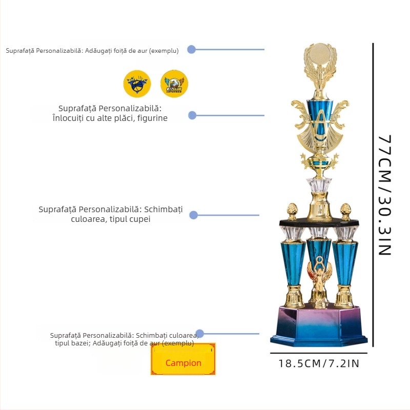 Trofeu plastic cu trei coloane, de înaltă calitate, personalizabil cu imprimare de logo, greutate 1,51 kg, destinat pentru premii și cadouri comemorative