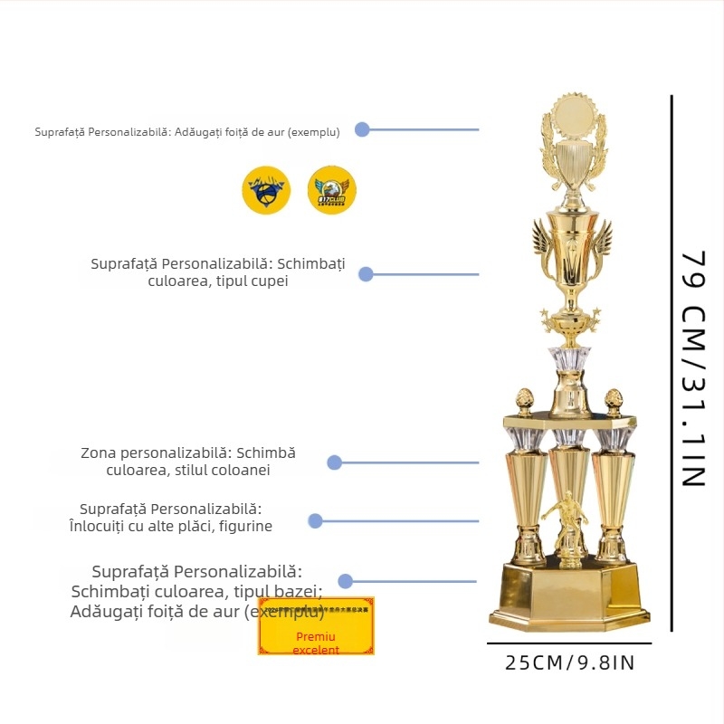 Trofeu plastic cu trei coloane, de înaltă calitate, personalizabil cu imprimare de logo, greutate 1,51 kg, destinat pentru premii și cadouri comemorative