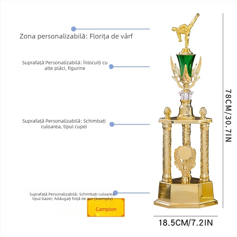 Trofeu plastic cu trei coloane, de înaltă calitate, personalizabil cu imprimare de logo, greutate 1,51 kg, destinat pentru premii și cadouri comemorative