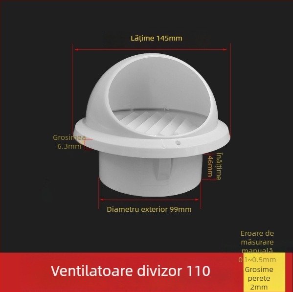Cap PVC pentru ventilația conductelor, rezistent la vânt, ploaie și insecte, pentru ventilație și drenaj