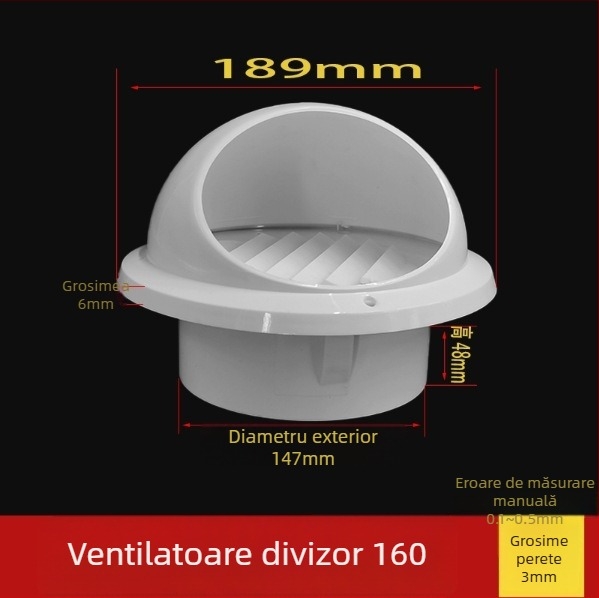 Cap PVC pentru ventilația conductelor, rezistent la vânt, ploaie și insecte, pentru ventilație și drenaj