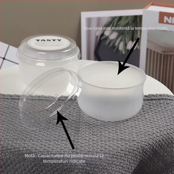 Cupă de budincă caramel, plastic de unică folosință rezistent la temperaturi înalte, cu capac, include furculiță și lingură, pentru ambalarea deserturilor, PP plastic, cu logo imprimat