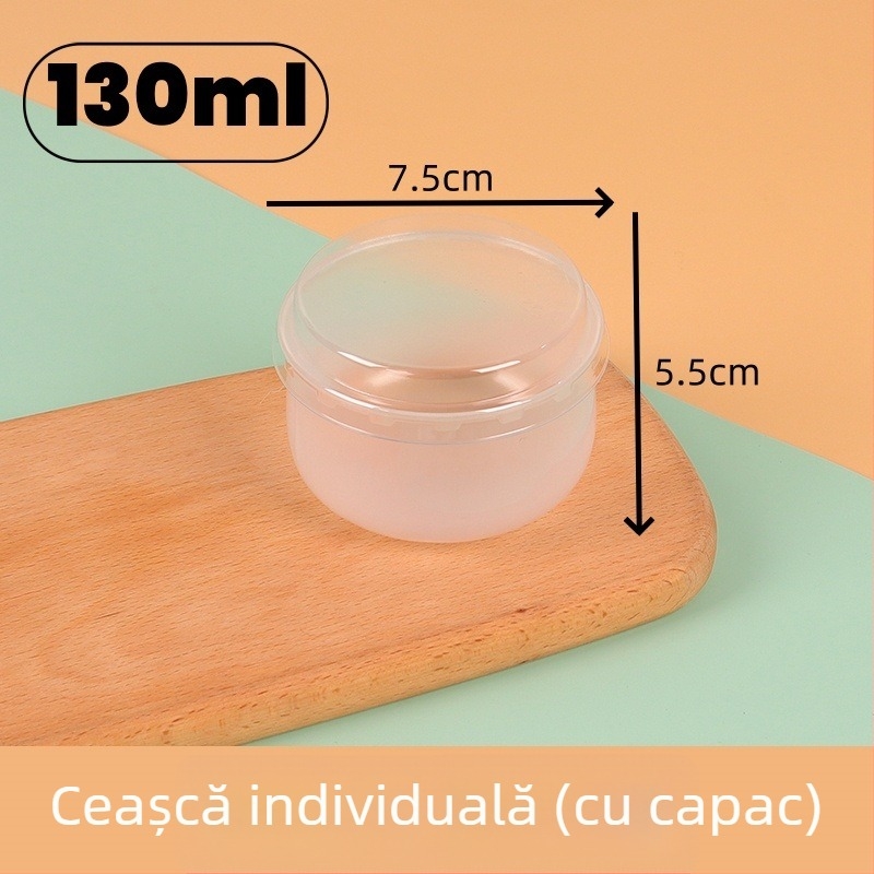 Cupă de budincă caramel, plastic de unică folosință rezistent la temperaturi înalte, cu capac, include furculiță și lingură, pentru ambalarea deserturilor, PP plastic, cu logo imprimat