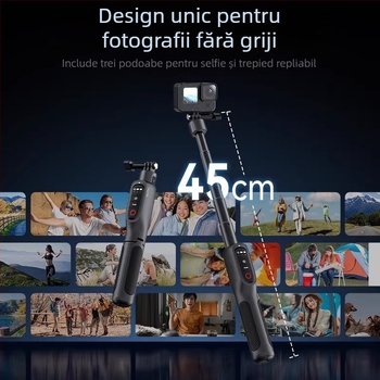 TELESIN Shorty Trepied selfie cu telecomandă Bluetooth pentru GoPro 12–8, aliaj