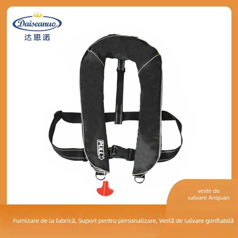 Vestă de salvare gonflabilă pentru adulți, complet automată, 150N flotabilitate, model AG19075, țesătură PU acoperire 300D Oxford