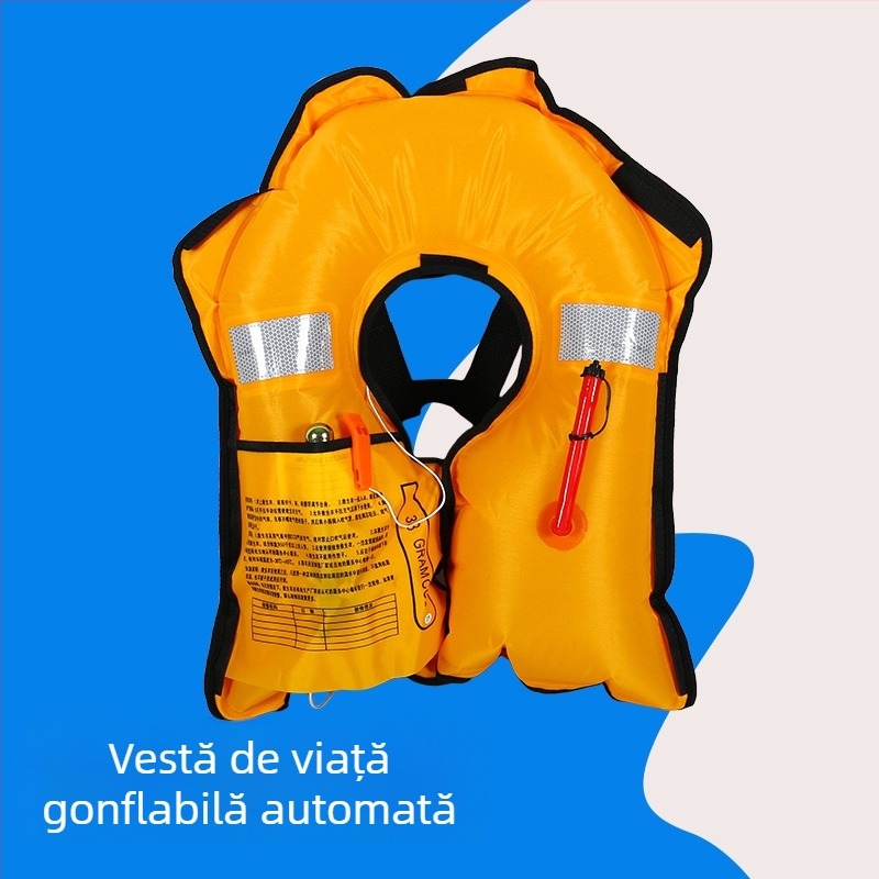 Shun Cheng Vestă de salvare gonflabilă pentru adulți, auto-umflabilă, portabilă, pentru pescuit