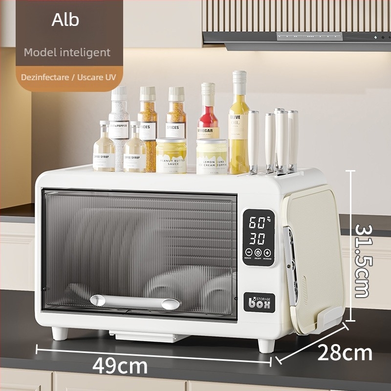 Dulap pentru uscat și sterilizat farfurii — compact, all-in-one cabinet UV cu capac și suport de scurgere, material PP+PET, brand Yile, origine Taizhou
