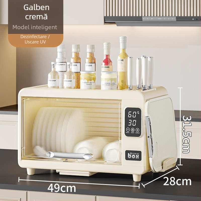 Dulap pentru uscat și sterilizat farfurii — compact, all-in-one cabinet UV cu capac și suport de scurgere, material PP+PET, brand Yile, origine Taizhou