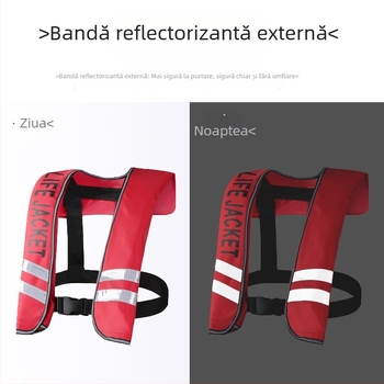 Vestă de salvare gonflabilă pentru adulți, cu umflare manuală și automată, mai multe benzi reflectorizante, purtare pe gât, pentru pescuit și înot