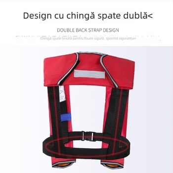 Vestă de salvare gonflabilă pentru adulți, cu umflare manuală și automată, mai multe benzi reflectorizante, purtare pe gât, pentru pescuit și înot