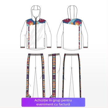 Set trening unisex cu imprimeu digital, glugă, mâneci lungi, geacă și pantaloni, 100% poliester, pentru iarnă, primăvară și toamnă