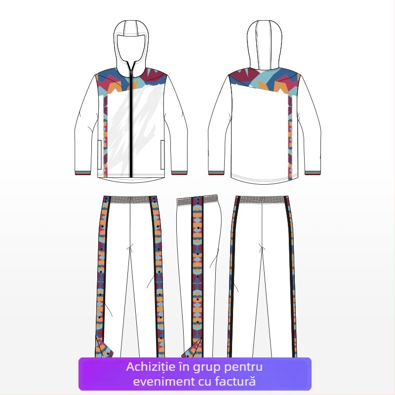 Set trening unisex cu imprimeu digital, glugă, mâneci lungi, geacă și pantaloni, 100% poliester, pentru iarnă, primăvară și toamnă