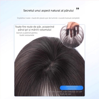 Perucă din păr uman real pentru femei, lungime scurtă, breton drept scurt, breton în stil franțuzesc, acoperă părul alb de pe creștet, aspect pufoasă natural, poate fi vopsită sau permată