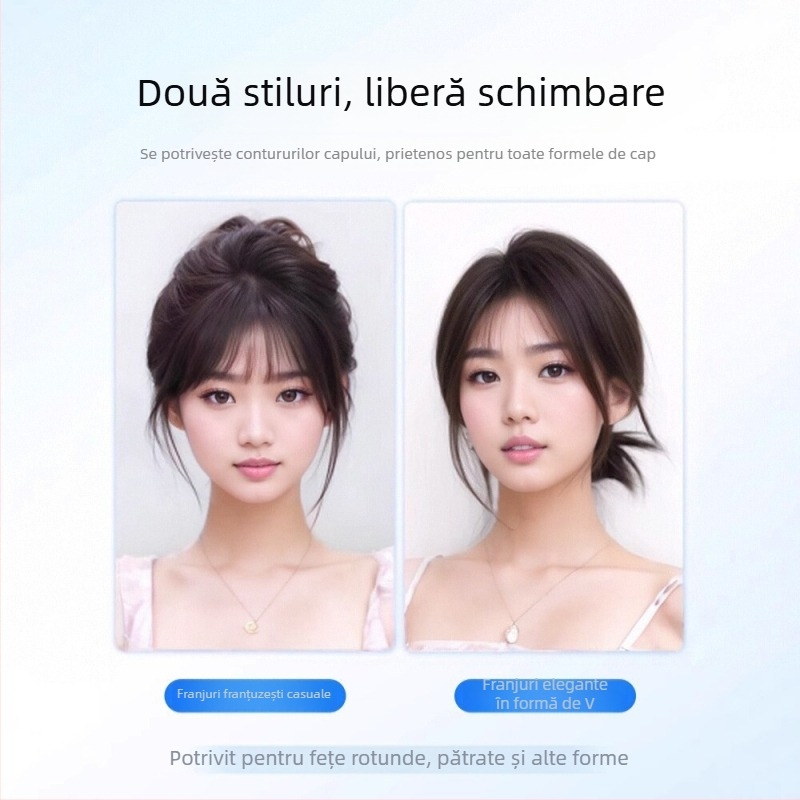 Perucă din păr uman real pentru femei, lungime scurtă, breton drept scurt, breton în stil franțuzesc, acoperă părul alb de pe creștet, aspect pufoasă natural, poate fi vopsită sau permată