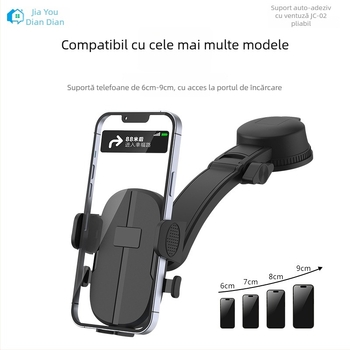 Suport pentru telefon auto, Universal; plastic; ventuză telescopică detașabilă; JC-02