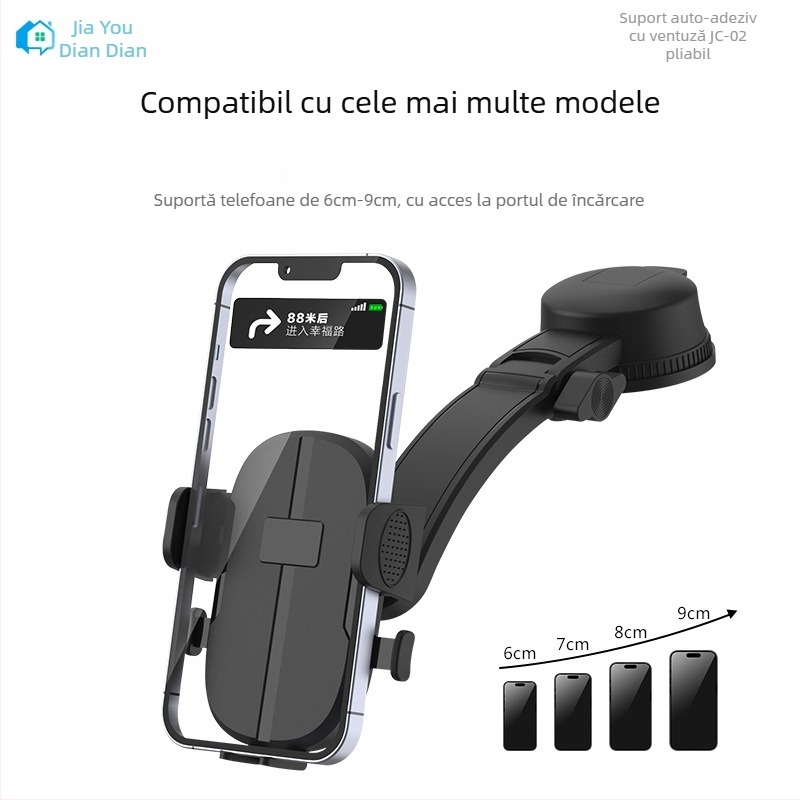Suport pentru telefon auto, Universal; plastic; ventuză telescopică detașabilă; JC-02